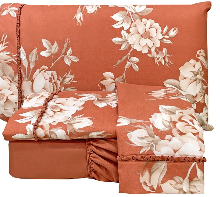 Jogo Cama Queen Percal 300 Fios Toque Macio Confort Print 04 Peças - Coral