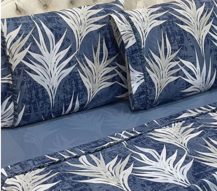Jogo Cama Queen Percal 300 Fios Toque Macio Confort Print 04 Peças - Mescla Azul
