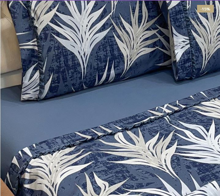 Jogo Cama Queen Percal 300 Fios Toque Macio Confort Print 04 Peças - Mescla Azul