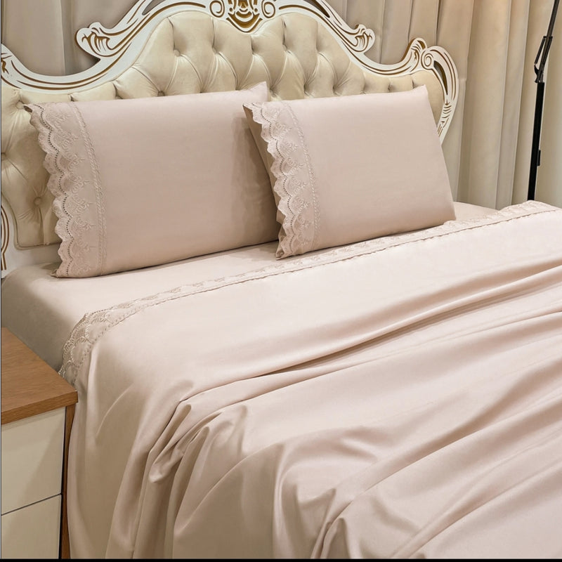 Jogo Cama Percal 300 Fios Bordado Inglês Lauren Queen 04 Peças - Rosê
