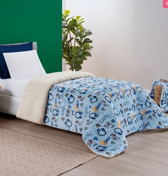 Coberdrom Cobertor Solteiro Manta/Sherpa Dupla Face Bouti Kids Game ESGOTADO