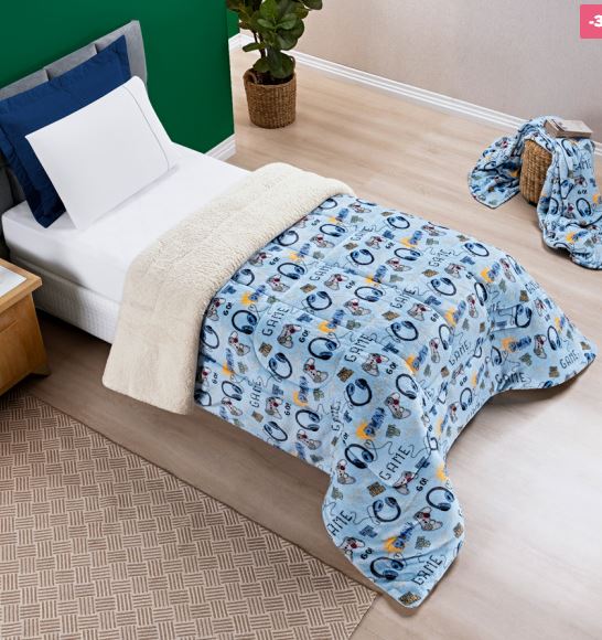 Coberdrom Cobertor Solteiro Manta/Sherpa Dupla Face Bouti Kids Game ESGOTADO
