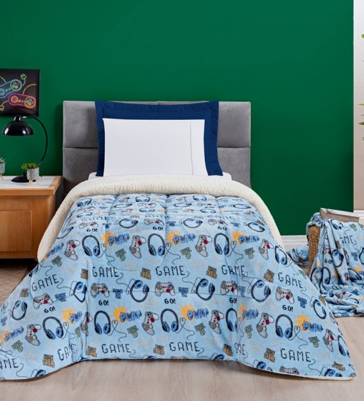 Coberdrom Cobertor Solteiro Manta/Sherpa Dupla Face Bouti Kids Game ESGOTADO