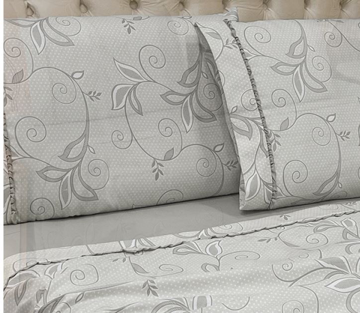 Jogo Cama Queen Percal 300 Fios Toque Macio Confort Print 04 Peças - Cinza