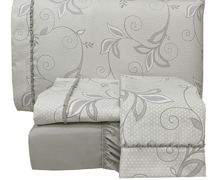 Jogo Cama Queen Percal 300 Fios Toque Macio Confort Print 04 Peças - Cinza
