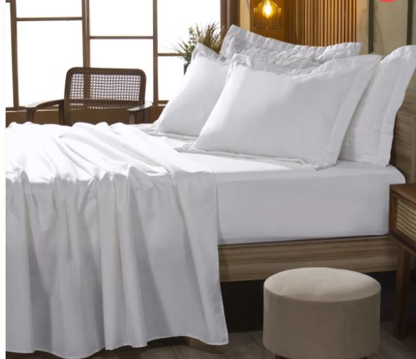 Jogo de Cama Lençol Basic Aba Americana Percal 300 fios  Queen 4 Peças