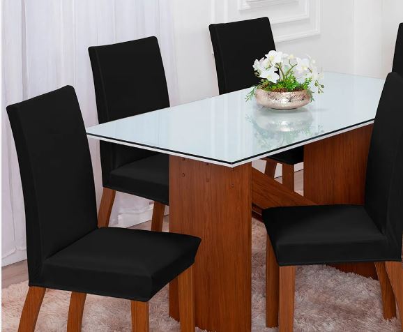 Kit Com 06 Capa Protetora Para Cadeira De Jantar Malha Com Elástico Preto