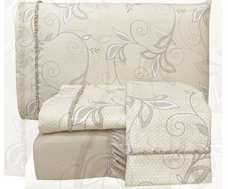 Jogo Cama Queen Percal 300 Fios Toque Macio Confort Estampa 04 Peças - Creme