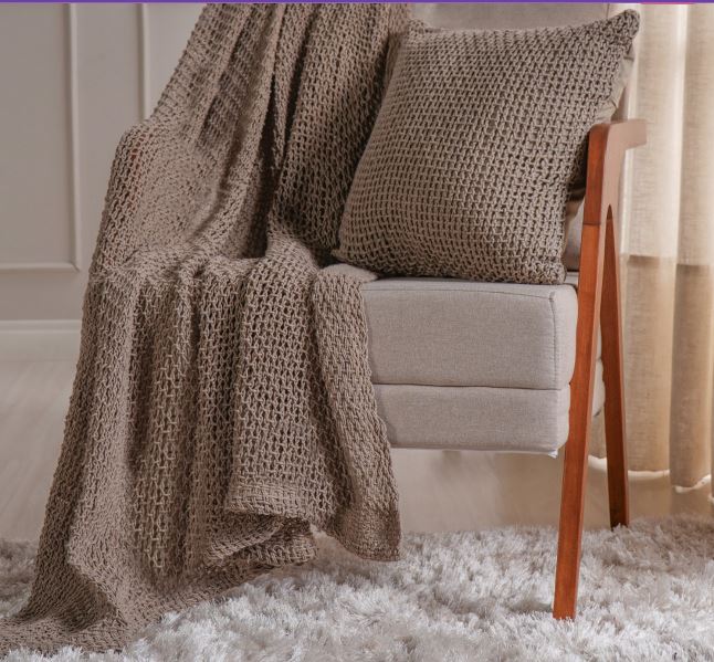 Manta Para Cama e Sofá Atacama Em Tricô 1,20m x 1,50m 100% Algodão