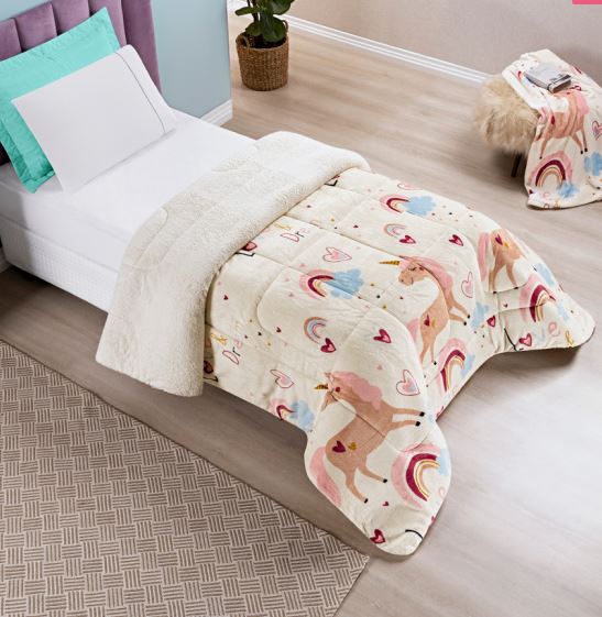 Coberdrom Cobertor Solteiro Manta/Sherpa Dupla Face Bouti Kids Unicórnio